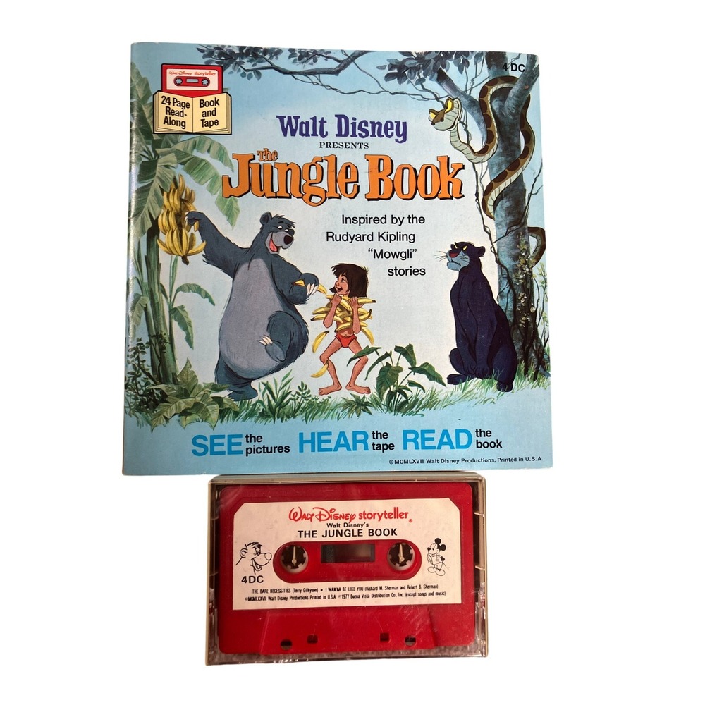 Walt Disney The Jungle Book Read-Along Book and Cassette Tape 1977 Vintage 4DC